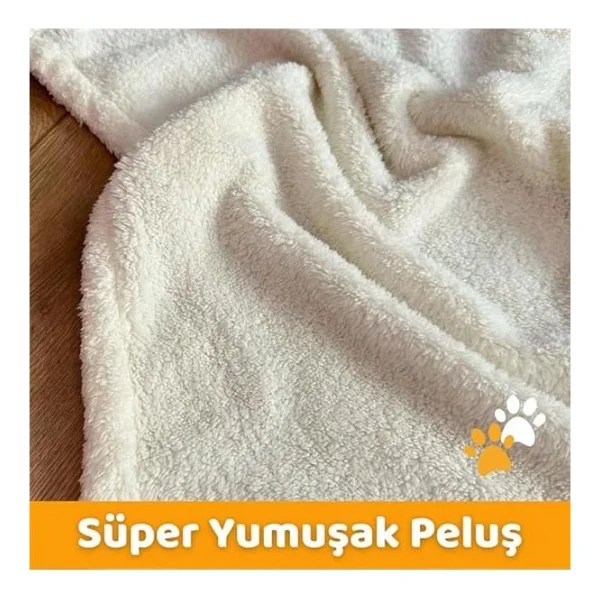 Beylini Kedi Köpek Battaniyesi Premium Peluş Evcil Hayvan Uyku Battaniyesi Yıkanabilir Krem (60x80) - Görsel 7
