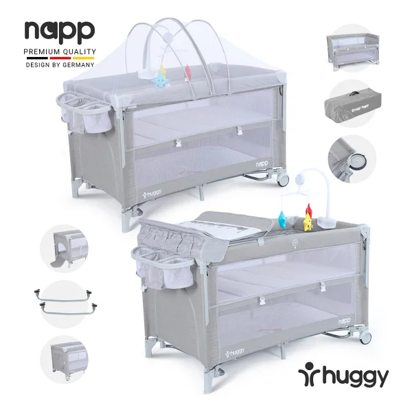 Huggy Napp 6 İn 1 Gri Anne Yanı Park Yatak - Görsel 10
