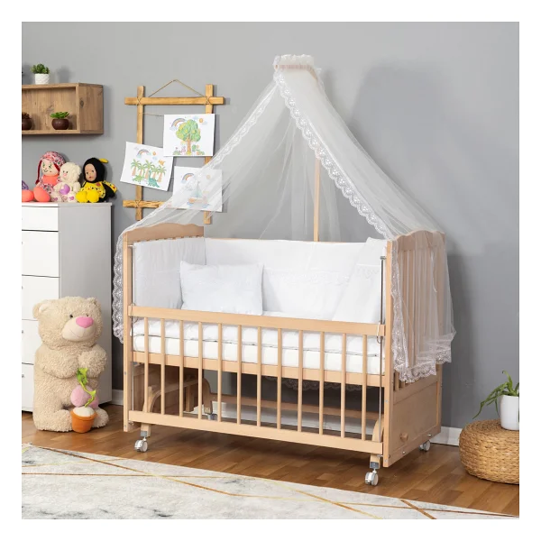 Bamgidoo Ahşap Beşik Anne Yanı Beşik Organik (Boyasız) 60x120 - Sarı Yıldız Uyku Seti Yatak - Görsel 9