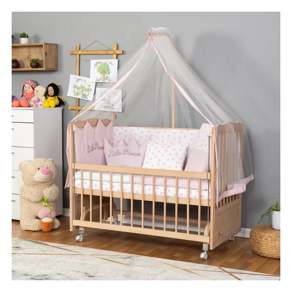 Bamgidoo Doğal Ahşap Anne Yanı Beşik Yeni Doğan Bebek Beşiği (Boyasız) 60x120 Uyku Seti Yatak Tekerlekli - Görsel 7