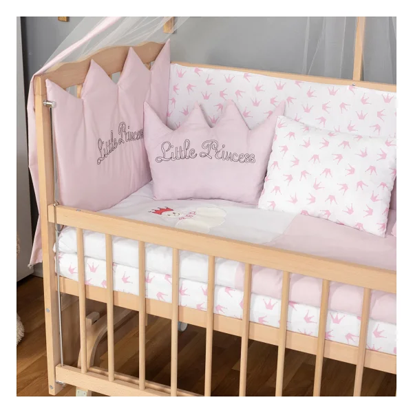 Bamgidoo Ahşap Beşik Anne Yanı Beşik Organik (Boyasız) 60x120 - Pembe Prenses Uyku Seti Yatak Tekerlekli - Kahve - Kahverengi - Görsel 2