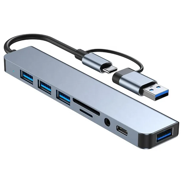 8 In 1 USB Type-C Çok Portlu Hub USB 3.0 2.0 3.5 Mm Ses Tf Sd Kart Çevirici Adaptör - Görsel 6