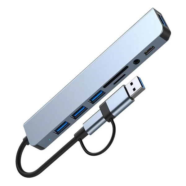 8 In 1 USB Type-C Çok Portlu Hub USB 3.0 2.0 3.5 Mm Ses Tf Sd Kart Çevirici Adaptör - Görsel 3
