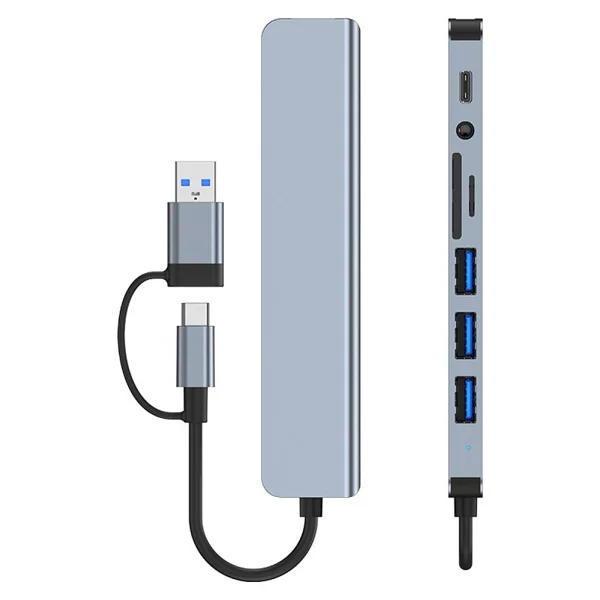 8 In 1 USB Type-C Çok Portlu Hub USB 3.0 2.0 3.5 Mm Ses Tf Sd Kart Çevirici Adaptör - Görsel 5