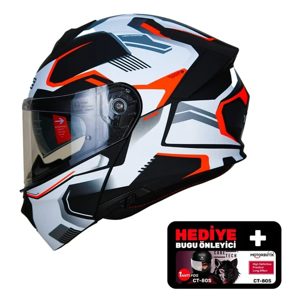 YOHE 935SV Kask Çene Açılır Motosiklet Mat Siyah Beyaz Çift Vizör UV Bluetooth Yuvalı ECE 22.06 MIPS - XL