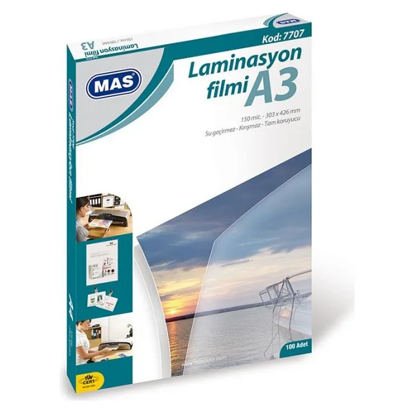 Mas 7707 A3 125 Micron 100'lü Laminasyon Filmi - Görsel 2