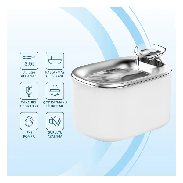 Haustier Wf007l 3.5 Lt Beyaz Otomatik Kedi Su Pınarı - Görsel 2