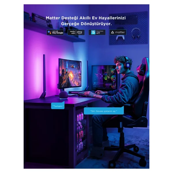 Govee AI Sync Box 2 Rgbıc H6603 27-34 İnç Monitör Arkası LED Aydınlatma - Görsel 7
