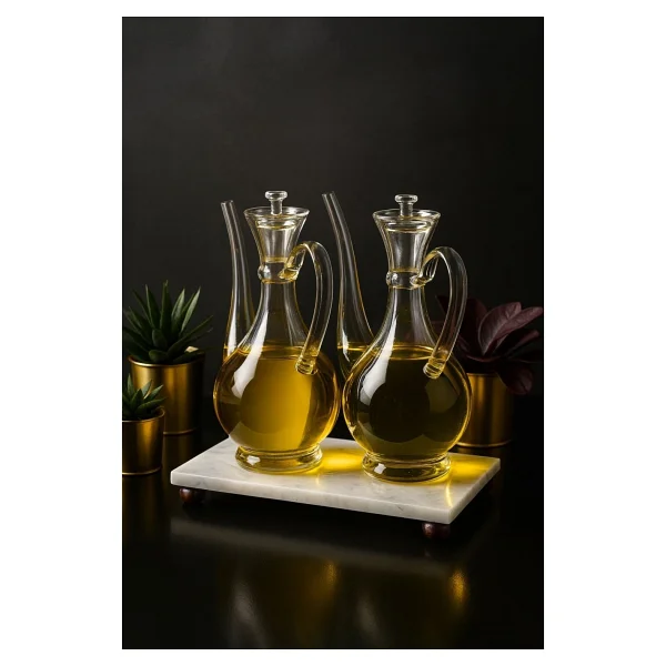 Morponi Mermer Stantlı Borosilikat Cam Glorry Yağlık 700 Ml+700 Ml Şeffaf - Görsel 2
