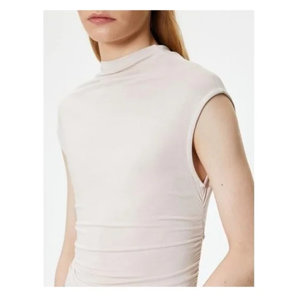 Koton Slim Fit Atlet Dik Yaka Kısa Kollu Drapeli - Ekru - Görsel 10