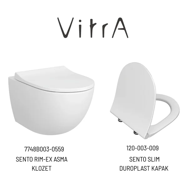 Vitra Sento Rim-Ex Asma Klozet Slim Kapak, Vitra Gömme Rezervuar Set 768-1851 - Beyaz - Görsel 3