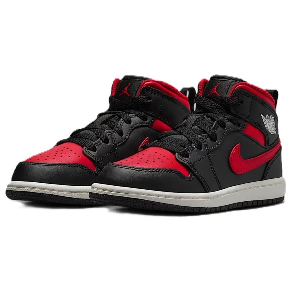 Nike Air Jordan 1 Mid PS Leather Unisex Sneaker Hakiki Deri Günlük Spor Ayakkabı Siyah Kırmızı - Görsel 3