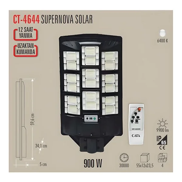 Cata Supernova Ct-4644 900 W Sensörlü Güneş Enerjili Sokak Armatürü - Görsel 4