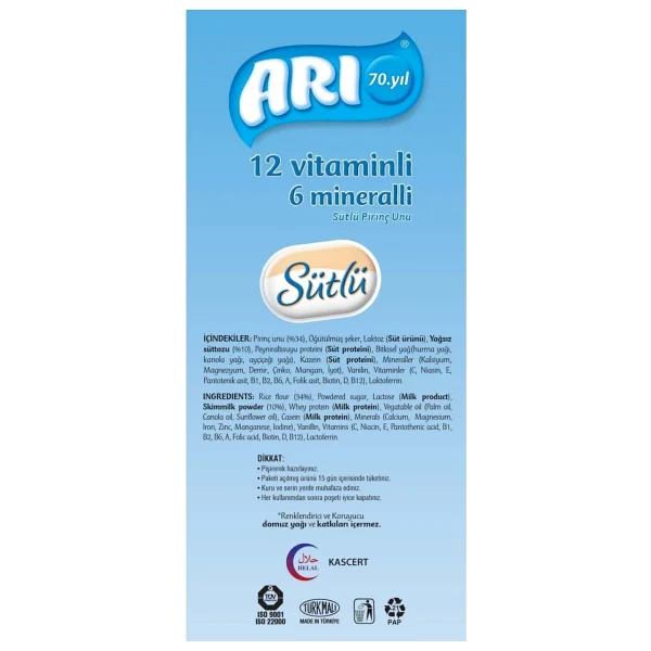 Arı Mama 12 Vitaminli 6 Mineralli Sütlü Pirinç Unu Kaşık Maması 200 Gr 2 Adet - Görsel 3