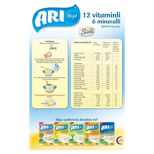 Arı Mama 12 Vitaminli 6 Mineralli Sütlü Pirinç Unu Kaşık Maması 200 Gr 2 Adet - Görsel 4