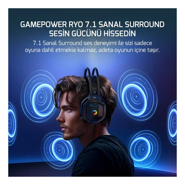 Gamepower Ryo 7.1 USB Kablolu Kulak Üstü Oyuncu Kulaklığı - Görsel 7