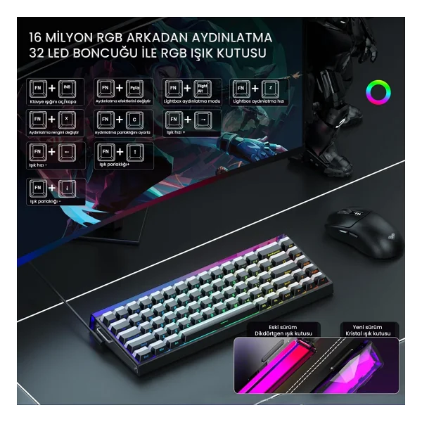 Aula Hero 68 He Siyah RGB %65 Tkl Jade King Switch Kablolu Mekanik Oyuncu Klavyesi - Görsel 5