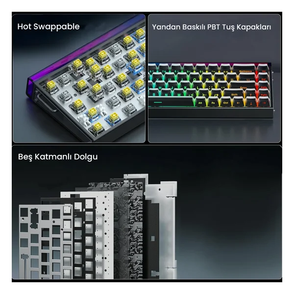 Aula Hero 68 He Siyah RGB %65 Tkl Jade King Switch Kablolu Mekanik Oyuncu Klavyesi - Görsel 7