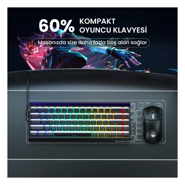 Aula Hero 68 He Siyah RGB %65 Tkl Jade King Switch Kablolu Mekanik Oyuncu Klavyesi - Görsel 8