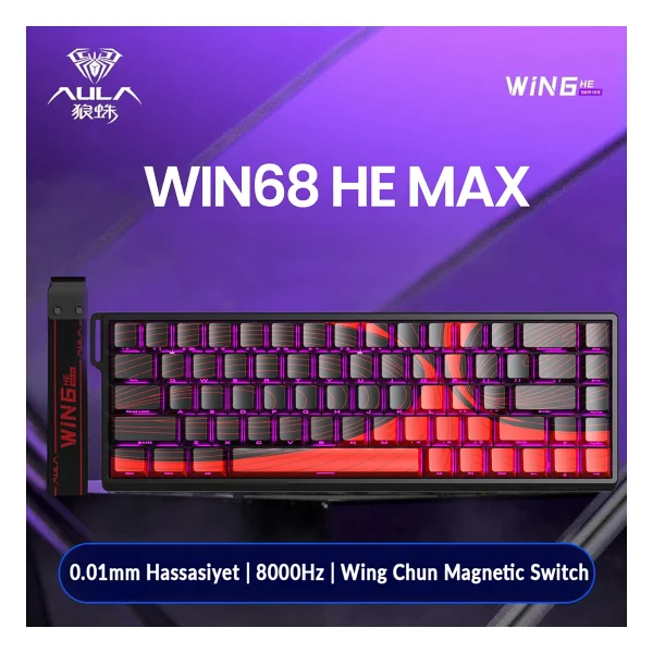 Aula Wın68 He Max Kırmızı RGB %65 Tkl Wing Chun Magnetic Switch Kablolu Mekanik Oyuncu Klavyesi - Görsel 2