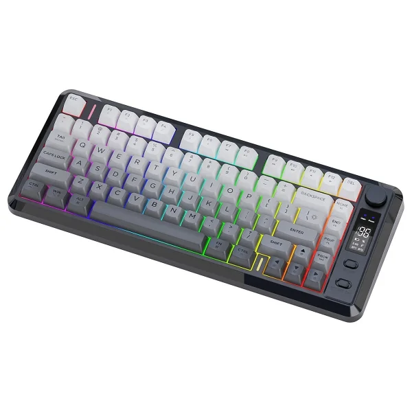 Freewolf M75 Kablosuz 2.4ghz Kablosuz + BT Çift Modlu Klavye LED Ekranlı Oyun Klavyesi İle Pbt Knob Rainbow - Görsel 8