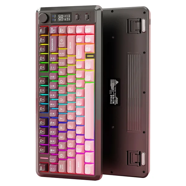 Freewolf M75 Kablosuz 2.4ghz Kablosuz + BT Çift Modlu Klavye LED Ekranlı Oyun Klavyesi İle Pbt Knob Rainbow - Görsel 2
