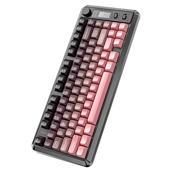 Freewolf M75 Kablosuz 2.4ghz Kablosuz + BT Çift Modlu Klavye LED Ekranlı Oyun Klavyesi İle Pbt Knob Rainbow - Görsel 4