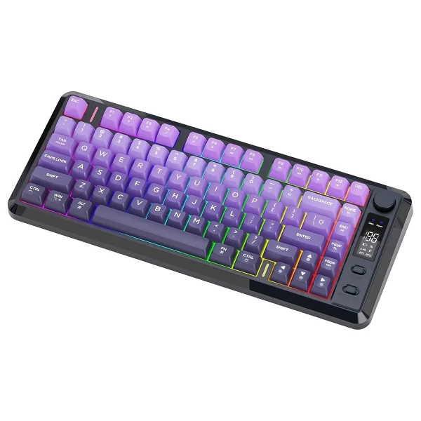Freewolf M75 Kablosuz 2.4ghz Kablosuz + BT Çift Modlu Klavye LED Ekranlı Oyun Klavyesi İle Pbt Knob Rainbow - Görsel 7
