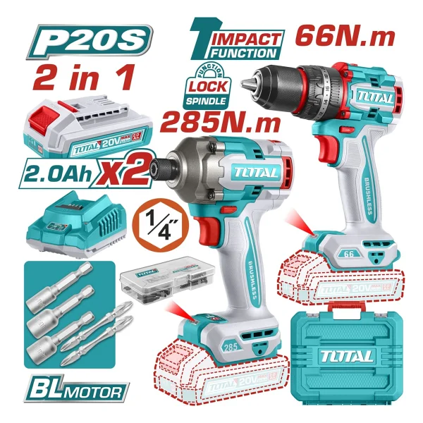 Total Tools Tcklı20277e Çift Akülü Matkap + Vidalama Elektrikli El Aletleri Seti - Görsel 3