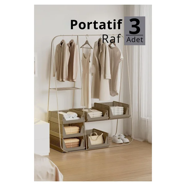 Mithra Life 3 Lü Kayar Raf Organizer - Bej Rengi Dolap İçi Kıyafet, Aksesuar Düzenleyici Mıt1259 - Görsel 6