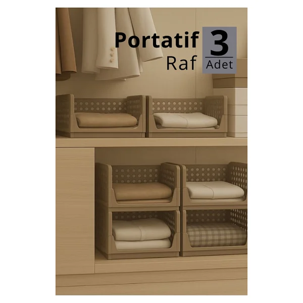 Mithra Life 3 Lü Kayar Raf Organizer - Bej Rengi Dolap İçi Kıyafet, Aksesuar Düzenleyici Mıt1259 - Görsel 3