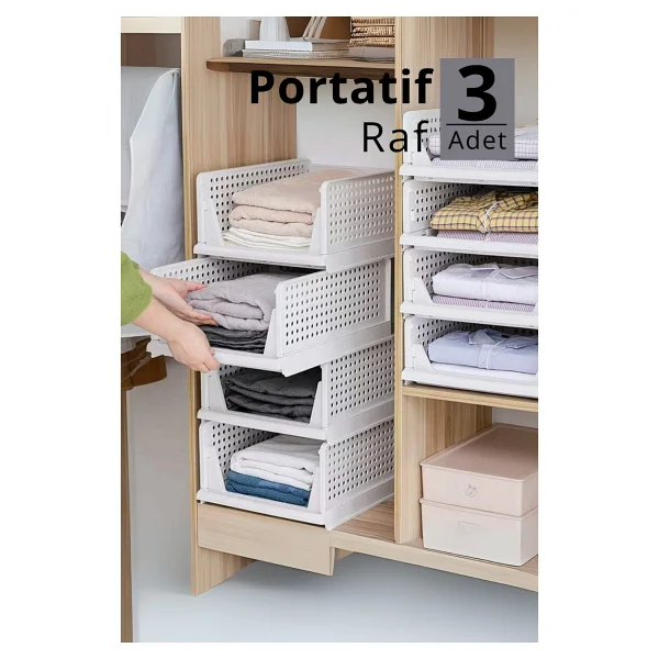 Mithra Life 3 Lü Kayar Raf Organizer - Beyaz Dolap İçi Kıyafet, Aksesuar Düzenleyici Mıt1261 - Görsel 6