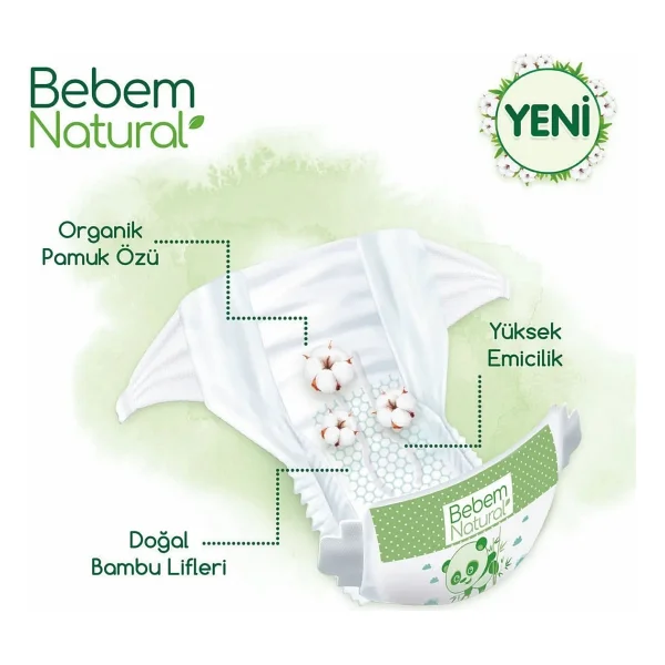 Bebem Natural 6 Numara Ekstra Large 64'lü 5 Adet Bebek Bezi - Görsel 3
