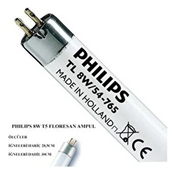 Philips 8w/54-765 T5 Floresan Ampul Lamba Beyaz Işık - Görsel 2
