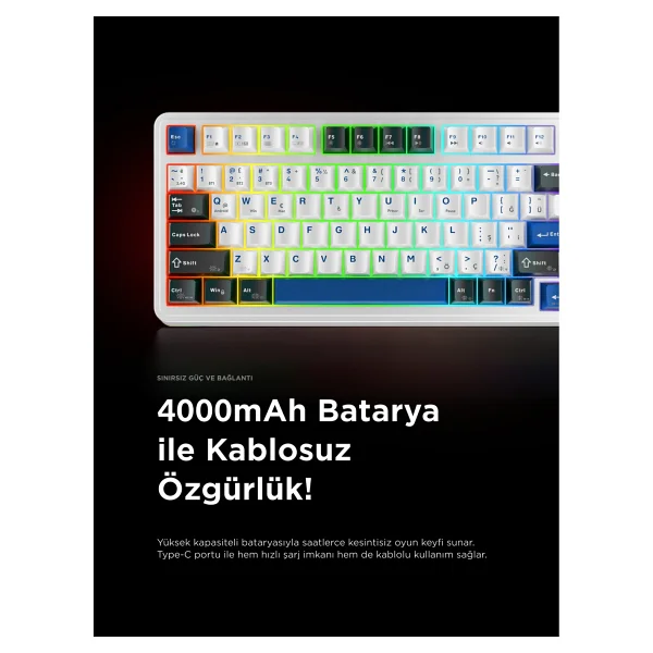 Rampage Quell Pro RGB Tkl Oil Switch Kablolu/Kablosuz Mekanik Oyuncu Klavyesi - Görsel 7