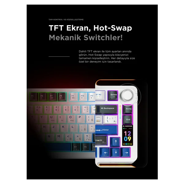 Rampage Quell Pro RGB Tkl Oil Switch Kablolu/Kablosuz Mekanik Oyuncu Klavyesi - Görsel 8
