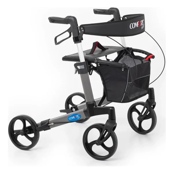 Comfort Plus Rolatör Yürüteç Gri Alüminyum Şase, Katlanabilir 8" Frenli Tekerlekli, Oturaklı Ve Se - Görsel 2