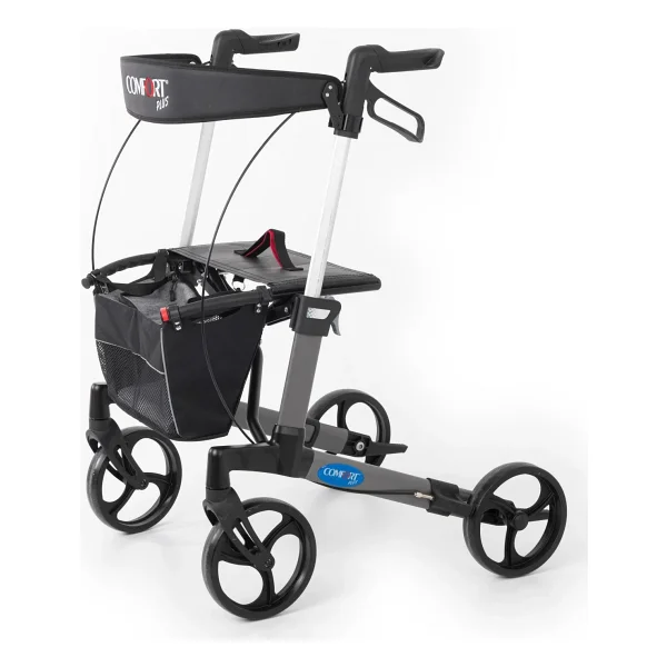 Comfort Plus Rolatör Yürüteç Gri Alüminyum Şase, Katlanabilir 8" Frenli Tekerlekli, Oturaklı Ve Se - Görsel 3