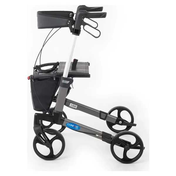 Comfort Plus Rolatör Yürüteç Gri Alüminyum Şase, Katlanabilir 8" Frenli Tekerlekli, Oturaklı Ve Se - Görsel 5