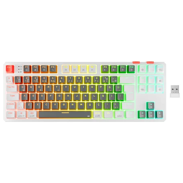 Rampage Yoru Pro Gri-Beyaz RGB Tkl Red Switch Kablolu/Kablosuz Mekanik Oyuncu Klavyesi - Görsel 9