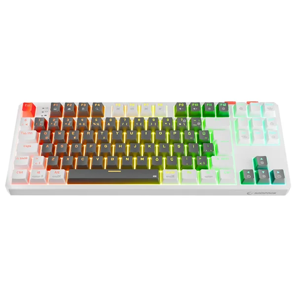 Rampage Yoru Pro Gri-Beyaz RGB Tkl Red Switch Kablolu/Kablosuz Mekanik Oyuncu Klavyesi - Görsel 7