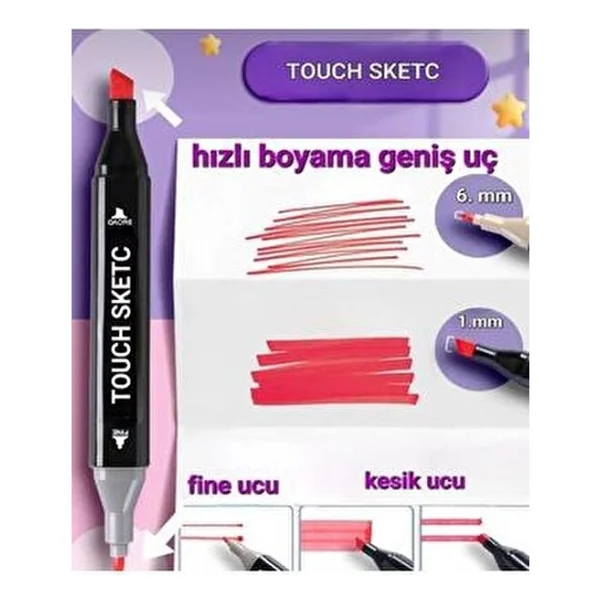 Touch Çift Taraflı Uçlu Marker Keçeli Kalem Seti 60'lı Çantalı Markör - Görsel 4