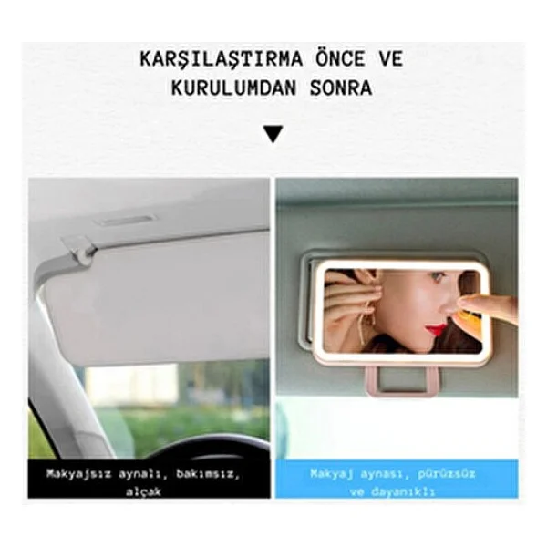 Araç Içi Işıklı Makyaj Aynası 3 Seviye Işık Ayarı Dokunmatik HD Ayna Güneşlik Masaüstü Işıklı Ayna - Pembe - Görsel 3