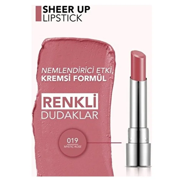 Flormar Sheer Up Parlak Bitişli Nemlendirici 019 Mystic Rose Stick Ruj - Görsel 3