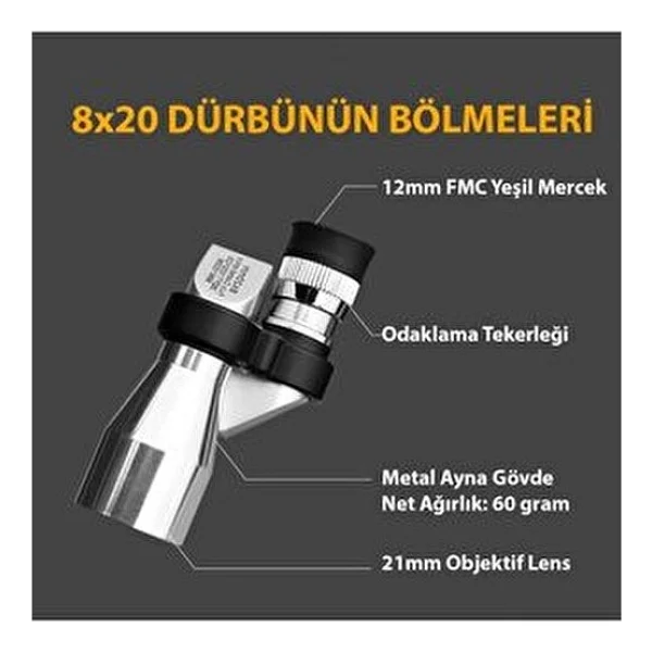 Triline 8x20 HD Çözünürlük 1000m Görüş Taşınabilir Metal Monoküler Mini Cep Dürbün - Görsel 2