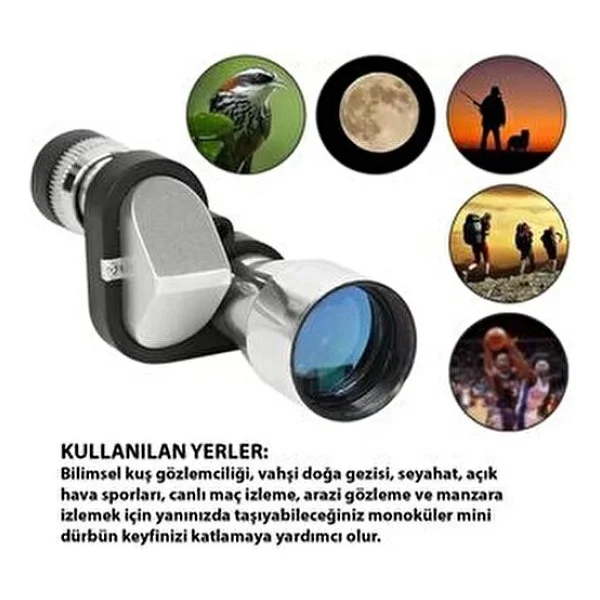 Triline 8x20 HD Çözünürlük 1000m Görüş Taşınabilir Metal Monoküler Mini Cep Dürbün - Görsel 3