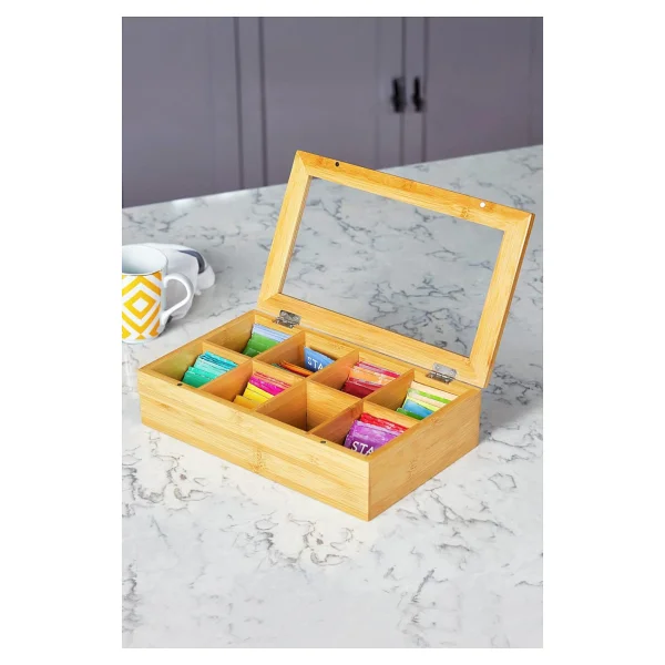 Digithome Bambu Cay Kutusu 8 Bolmeli Kapakli Bitki Cayi Saklama Kabi Kahverengi - F/5 C1-1-289 - Görsel 2