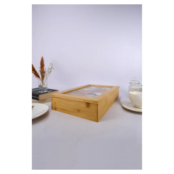 Digithome Bambu Cay Kutusu 8 Bolmeli Kapakli Bitki Cayi Saklama Kabi Kahverengi - F/5 C1-1-289 - Görsel 5