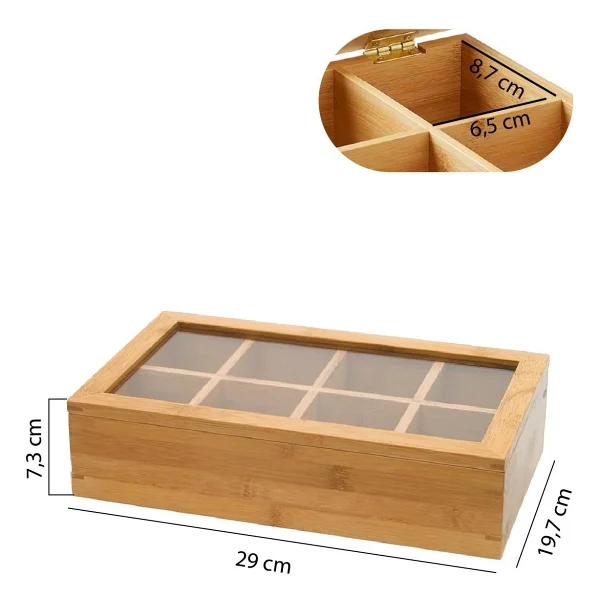 Digithome Bambu Cay Kutusu 8 Bolmeli Kapakli Bitki Cayi Saklama Kabi Kahverengi - F/5 C1-1-289 - Görsel 6