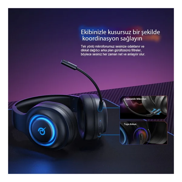 Qcy Heroad V200 Siyah RGB 7.1 Kablolu/Kablosuz Kulak Üstü Oyuncu Kulaklığı - Görsel 4